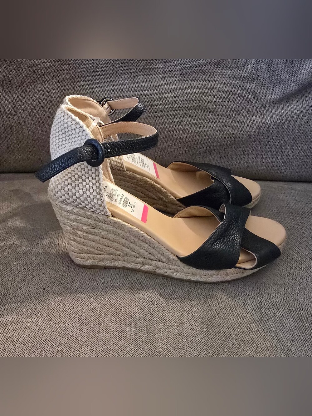 NWOB L.K. Bennett Black and Natural Espadrille Wedge Sandals - EU41